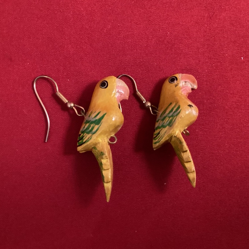 Wood Carved parrots dangle earrings